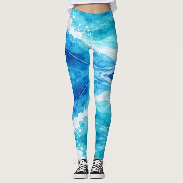 Abstract Blue Ocean Leggings (Front)