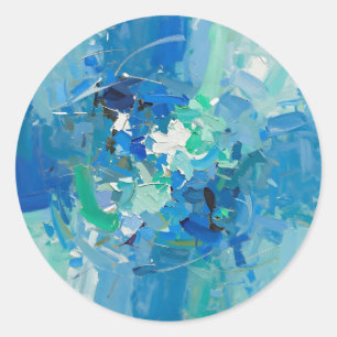 Abstract Blue Ocean Palette Knife Painting Classic Round Sticker