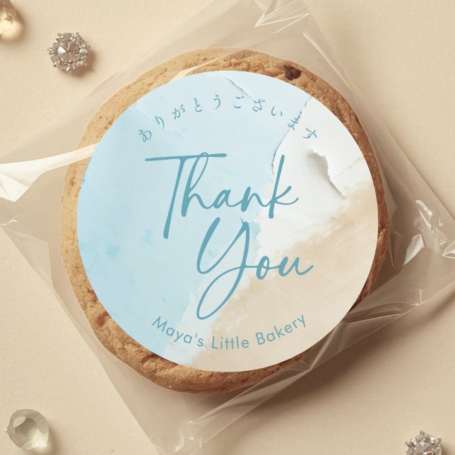 Abstract Blue Ocean Thank You Classic Round Sticker (Creator Uploaded)