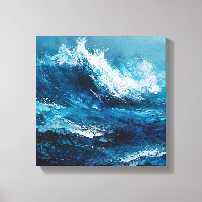 Abstract Blue Ocean Wave Impasto Canvas Art (Front)