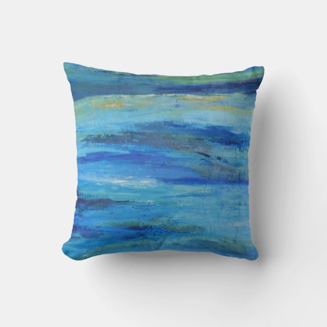 Abstract Blue Ocean Waves Cotton Pillow (Front)