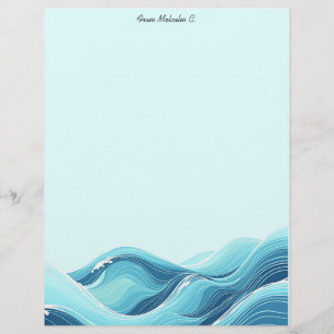 Abstract Blue Ocean Waves Custom Letterhead