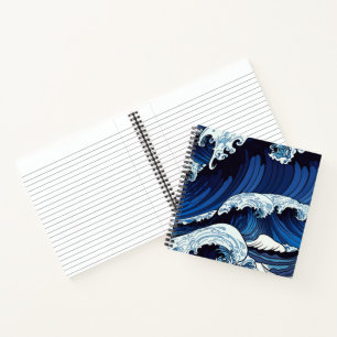 Abstract Blue Ocean Waves Japanese Style Artwork   Notebook