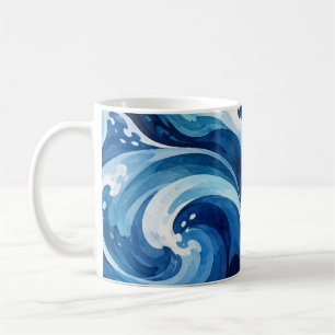Abstract Blue Ocean Waves Watercolor Coastal Throw Coffee Mug