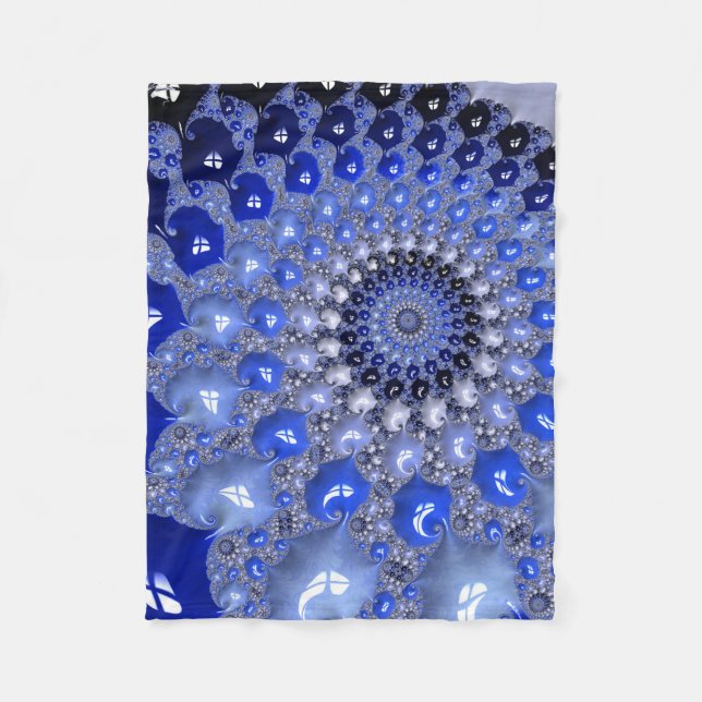 Abstract Blue Ombre Fractal Bubbles Fleece Blanket (Front)
