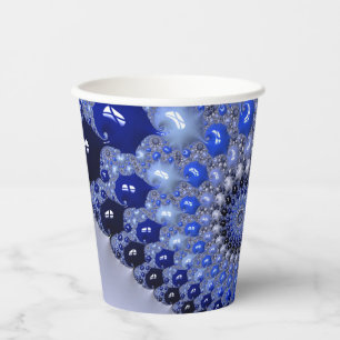 Abstract Blue Ombre Fractal Bubbles Paper Cups