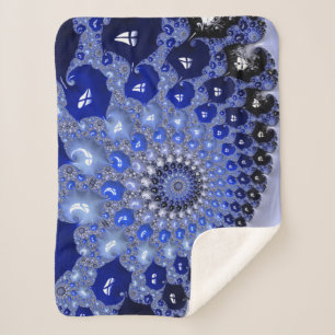 Abstract Blue Ombre Fractal Bubbles Sherpa Blanket