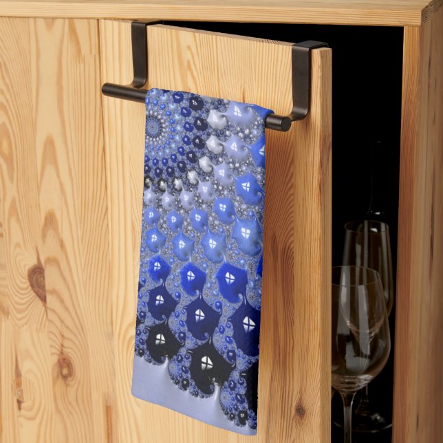 Abstract Blue Ombre Fractal Bubbles Tea Towel (Thirds Fold)