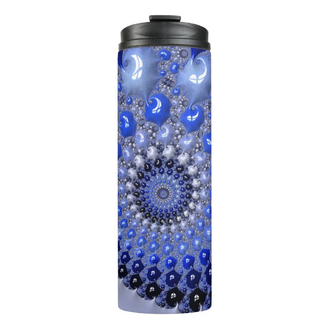 Abstract Blue Ombre Fractal Bubbles Thermal Tumbler (Front)