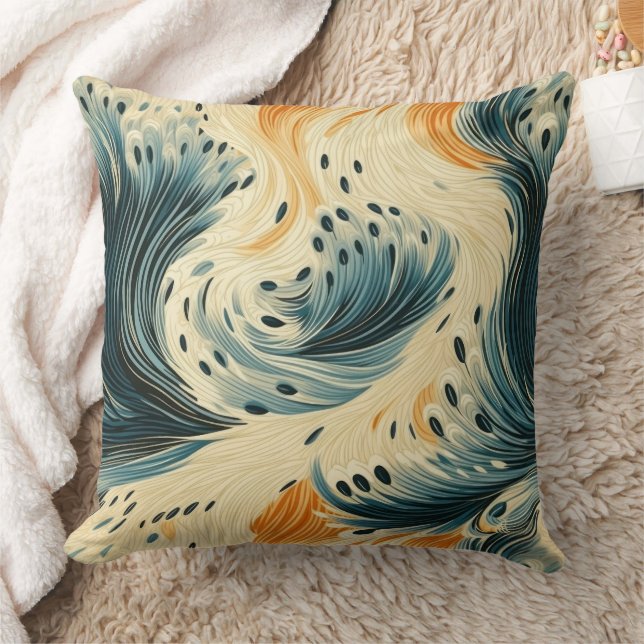 Abstract Blue Orange Cream Peacock Cushion (Blanket)