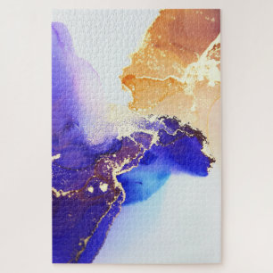 Abstract Blue Orange Gold Alcohol Ink  Jigsaw Puzz Puzzle