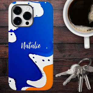 Abstract Blue & Orange Paint Splatter Monogram Case-Mate iPhone 14 Pro Max Case