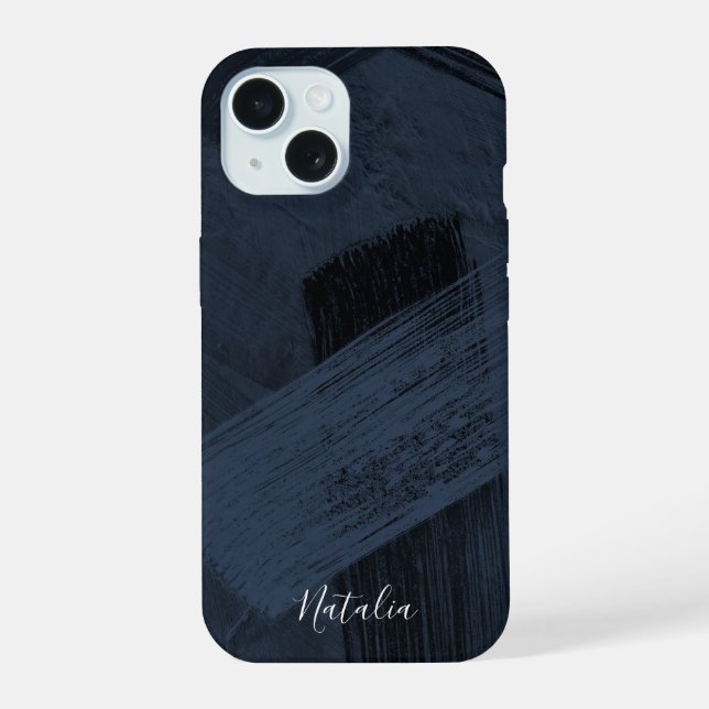 Abstract Blue Paint Stroke Pattern iPhone 15 Case (Back)