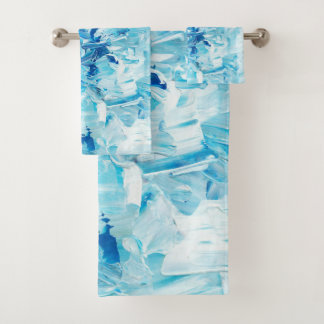 Abstract Blue Paint Waves Bath Towel Set