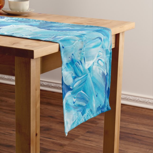 Abstract Blue Paint Waves Long Table Runner (In Situ)
