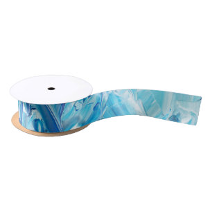 Abstract Blue Paint Waves Satin Ribbon