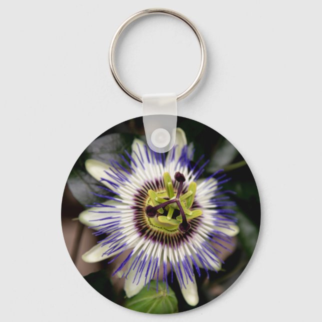 Abstract Blue Passion Flower Key Ring (Front)
