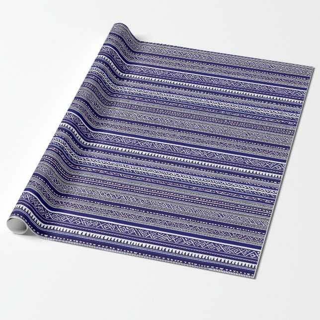Abstract Blue Pattern Hmong Wrapping Paper (Unrolled)