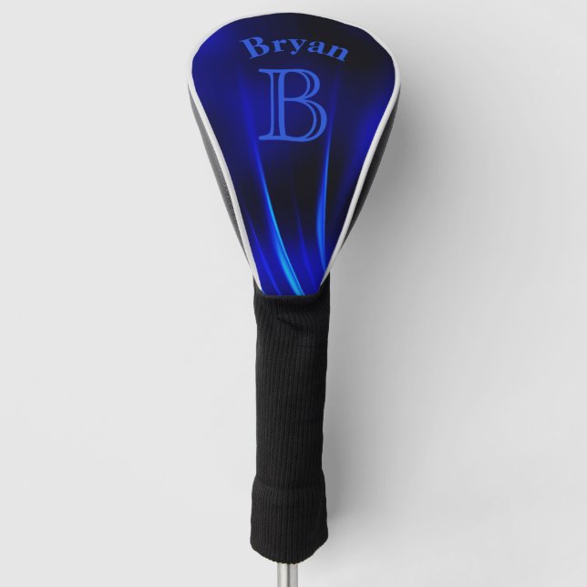 Abstract Blue Personalised Golf Head Cover (Front)