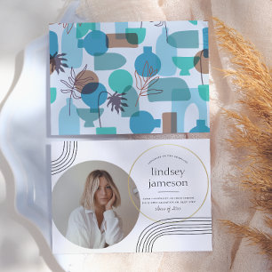 Abstract   Blue Photo Graduation Announcement