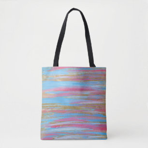 Abstract Blue, Pink and Gold Painted Strokes Tote Bag