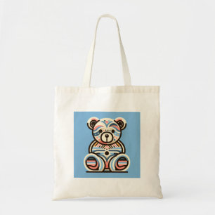 Abstract blue pink teddybear shopping tote bag