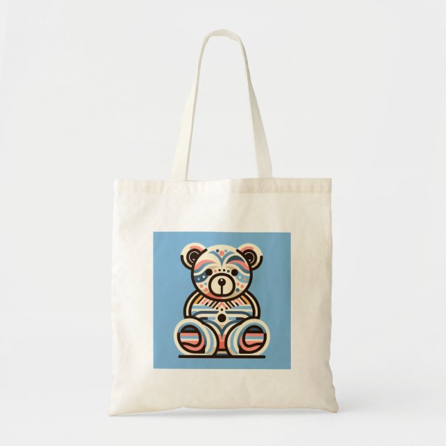 Abstract blue pink teddybear shopping tote bag (Front)