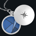 Abstract Blue Polygons Locket Necklace<br><div class="desc">Inspired by stained glass, this stylish geometric design contains polygons in various shades of blue outlined in black. A light blue triangle slashes in from the upper right with an array of progressively darker blue quadrangles and other shapes spiralling around it from light to dark. Two dark blue shapes ground...</div>