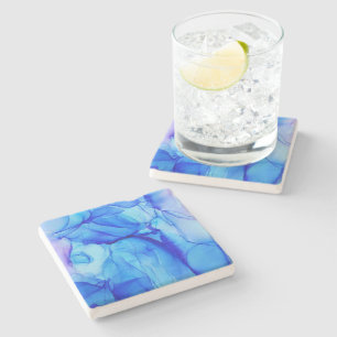 Abstract Blue Purple Fluid Art Stone Coaster