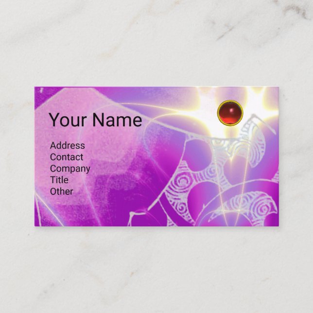 ABSTRACT BLUE PURPLE PINK WAVES RED RUBY MONOGRAM BUSINESS CARD (Front)