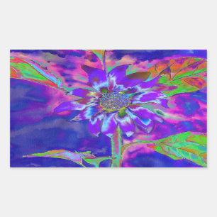 Abstract blue purple sunflower   retro funky  rectangular sticker