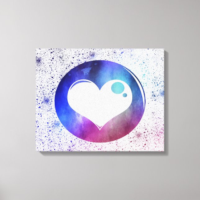 Abstract Blue & Purple Watercolor Heart Design Canvas Print (Front)