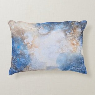 Abstract Blue & Sand Textured Clouds Decorative Cushion