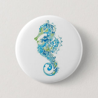 Abstract Blue Seahorse 6 Cm Round Badge