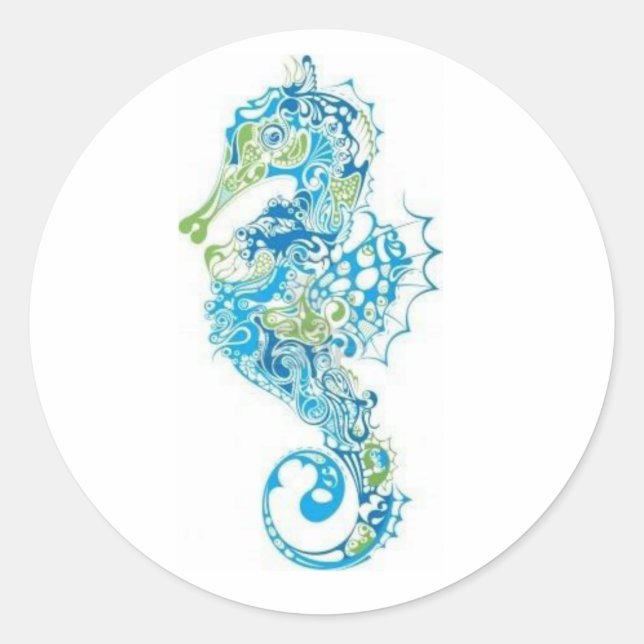 Abstract Blue Seahorse Classic Round Sticker (Front)