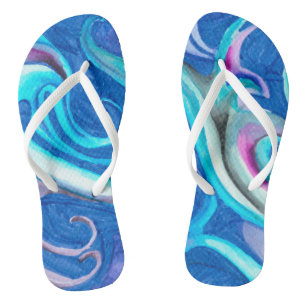 Abstract blue shades Adult Flip Flops, Slim Straps Jandals