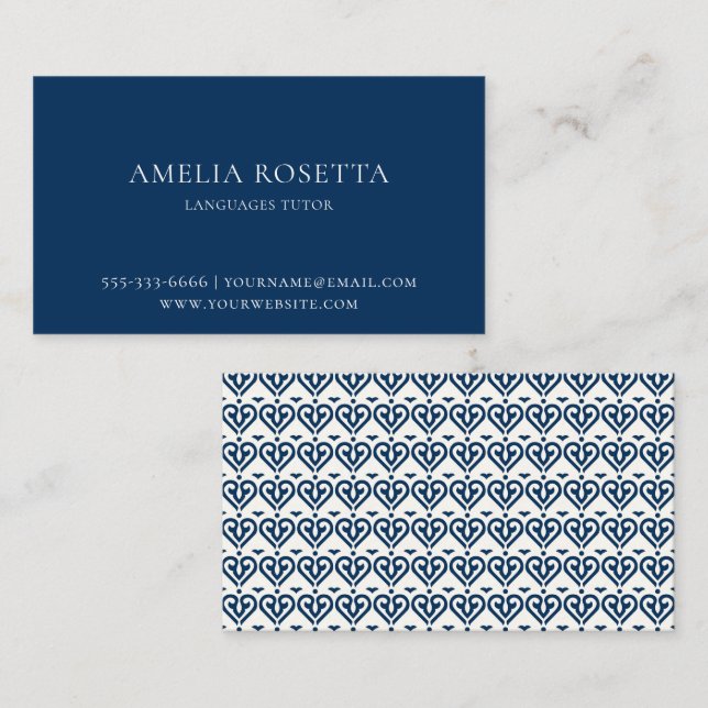 Abstract Blue Simple Professional Language Tutor Business Card (Front/Back)