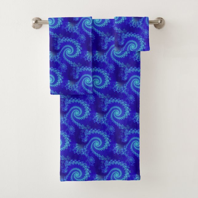 Abstract Blue Spiral Fractal Pattern Bath Towel Set (Insitu)