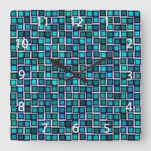 Abstract Blue Squares Pattern Square Wall Clock