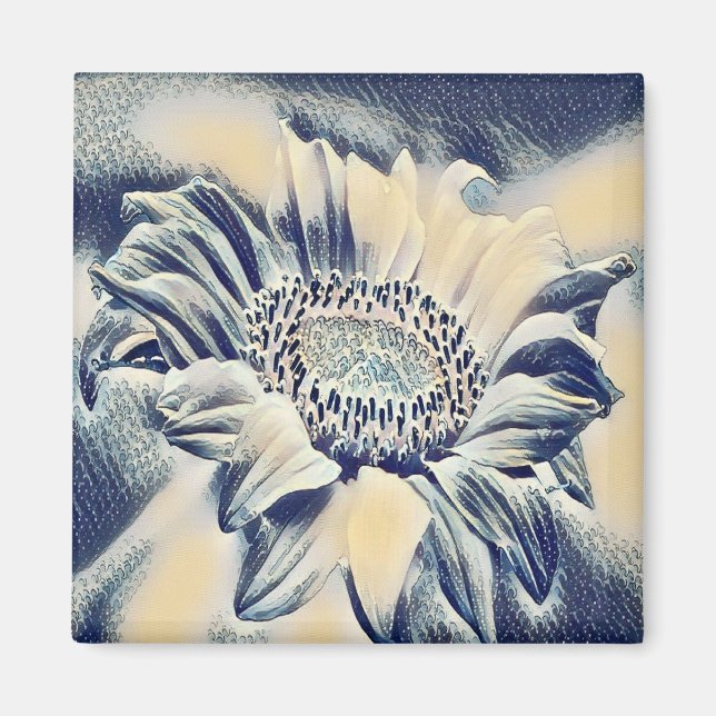 Abstract blue sunflower magnet (Front)