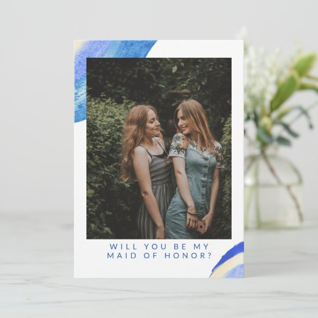 Abstract Blue Swirl Photo Maid of Honour Proposal (Standing Front)
