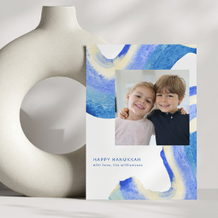 Abstract Blue Swirl Two Photo Happy Hanukkah  Holiday Card