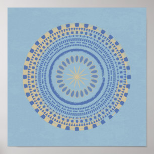 Abstract Blue & Tan Circle Design Print