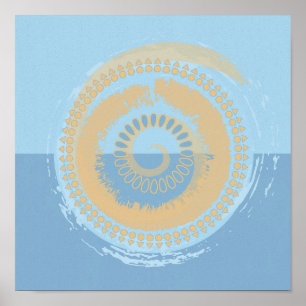 Abstract Blue & Tan Spiral Circle Design Print