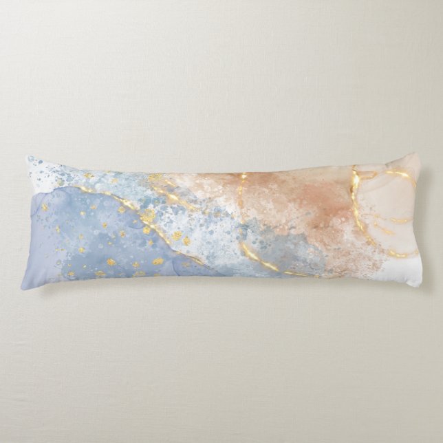 Abstract Blue, Taupe and Gold Body Cushion (Front)