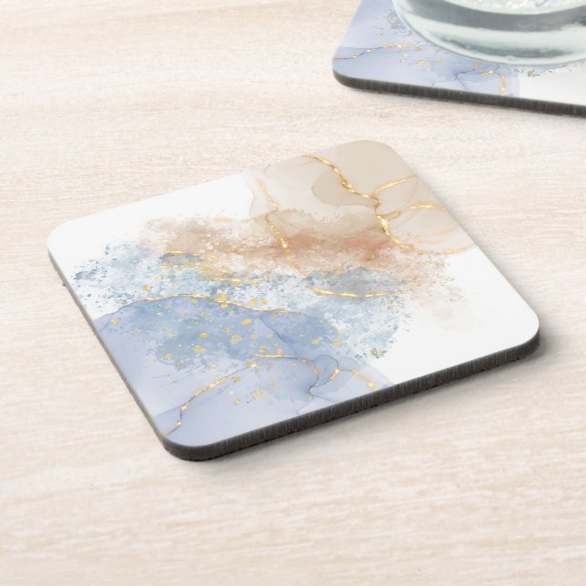 Abstract Blue, Taupe and Gold Coaster (Left Side)