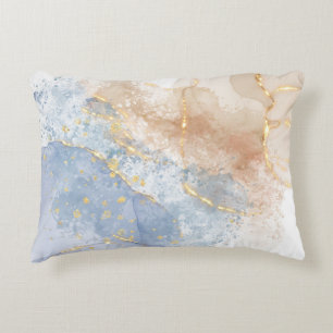 Abstract Blue, Taupe and Gold Decorative Cushion