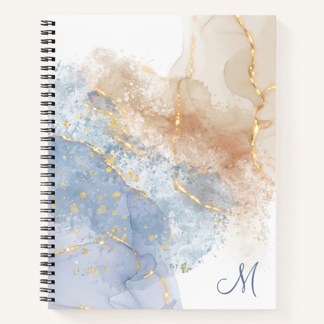 Abstract Blue, Taupe and Gold Notebook (Front)