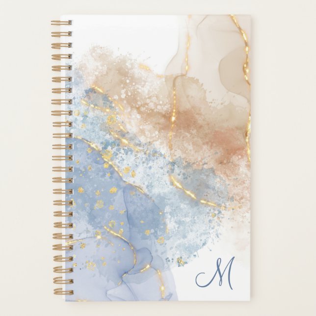 Abstract Blue, Taupe and Gold Planner (Front)