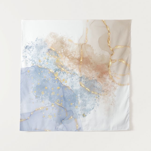 Abstract Blue, Taupe and Gold Tapestry (Front)